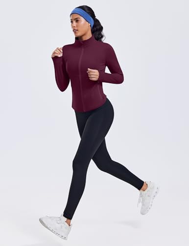 PINSPARK Women's Cropped Workout Jacket Lightweight Full Zip Running Jacket - color: Red Merlot, size: Small
