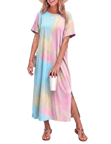 Ekouaer Cotton Nightgowns for Women Long Sleepshirts Soft Maxi Nightshirts - color: Tie Dye, size: Medium