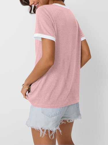 AUTOMET Womens Short Sleeve T-Shirts V Neck Summer Tops Comfy Clothes 2026 - color: Pink, size: Large