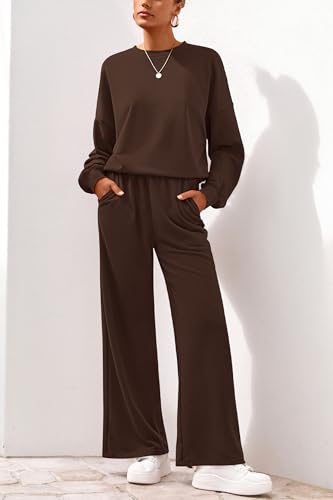 PRETTYGARDEN Women 2 Piece Outfits Fall Sweatsuit Lounge Set - color: Dark Brown, size: XX-Large