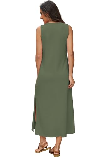 RUMIA Womens Summer Dresses Sleeveless Long Dress with Pockets - color: Army, size: Medium