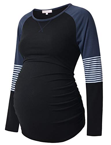Bhome Long Sleeve Maternity T-Shirt Colorblock Baseball Tee Casual Pregnancy Tunic Top - color: Black, size: Medium