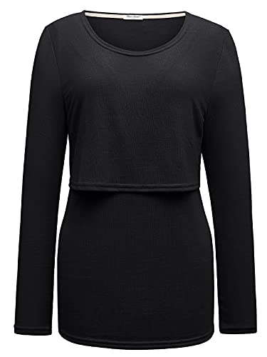 Bearsland Women's 3 Packs Maternity Clothes Long Sleeves Breastfeeding Shirts Nursing Top - color: Black+brick Red+sky Blue(3pcs), size: Medium