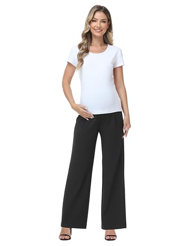 Maternity Pants Work Stretchy Wide Leg Dress Pant - color: Black, size: Small