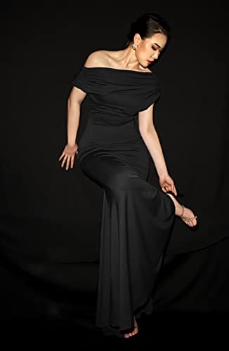 YMDUCH Women's Sleeveless Off Shoulder Long Formal Party Dress - color: Black, size: Medium