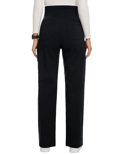 AMPOSH Women's Maternity Scrub Pants with 6 Pockets Stretchy Straight Leg Pregnancy Workwear - color: Black, size: Medium