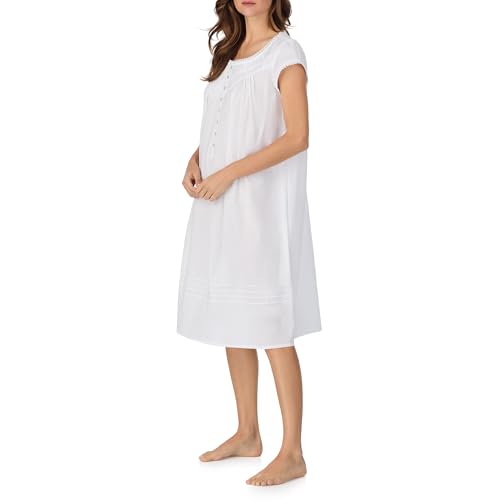 Eileen West 100% Cotton Cap Sleeve 42" Knee Length Nightgowns for Women - color: White, size: X-Small