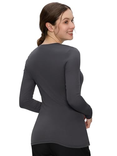 COZYFIT Women’s Underscrub Tee, V-Neck Long Sleeve Undershirt - color: Dark Grey, size: 3X-Large