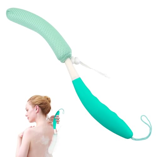 Back Scrubber for Shower,15.35" Curved Body Brush with Anti Slip Long Handle (Green Handle + Green Head-1) - size: Green+Green Handle (YS0125)