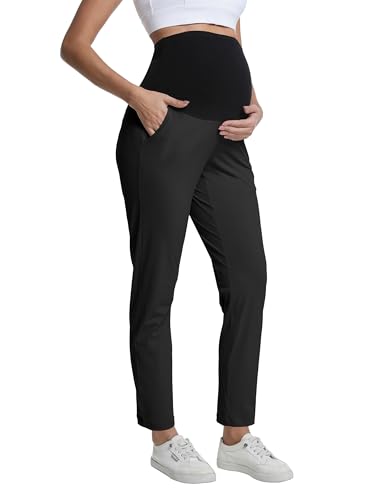 V VOCNI Maternity Pants Work Dress Pockets Ankle Pregnancy Scrub Pants - color: Black, size: X-Large