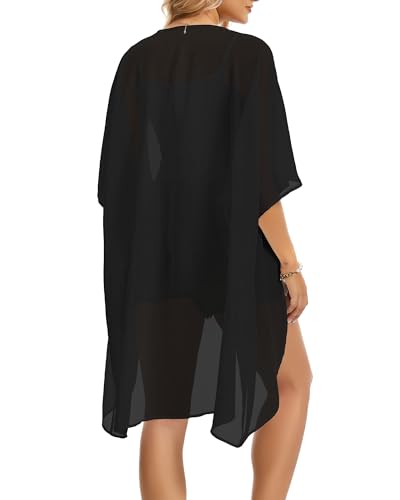Kimonos for Women Swimsuit Coverup Beach Casual Outfits Summer Cardigans - color: Black, size: Medium