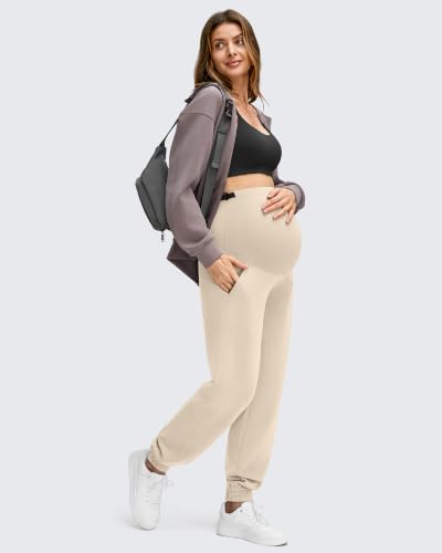 G4Free Smoofit Modal Soft Maternity Joggers Pregnancy Casual Sweatpants - color: Light Khaki, size: X-Small