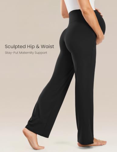 JOYSPELS Smooth Feeling Wide-Leg Maternity Work Pants Soft Pregnancy Yoga Pants with Zippered Pockets Over The Belly - color: Black, size: Small