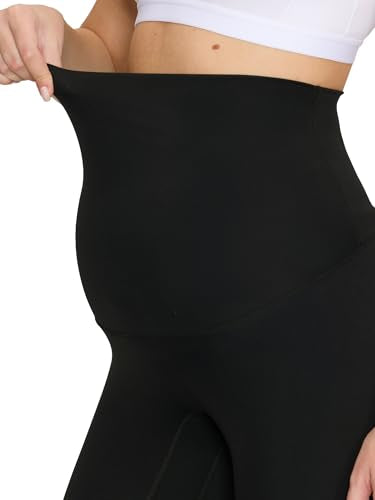 Maternity Leggings Over The Belly - Pregnancy Yoga Pants Soft Workout Leggings - color: Black, size: Small