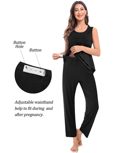 SWOMOG Maternity Nursing Robe Set 3 PCS Postpartum Breastfeeding Pajamas Hospital Pregnancy Pjs Double Layer Lounge Set - color: Black, size: Large