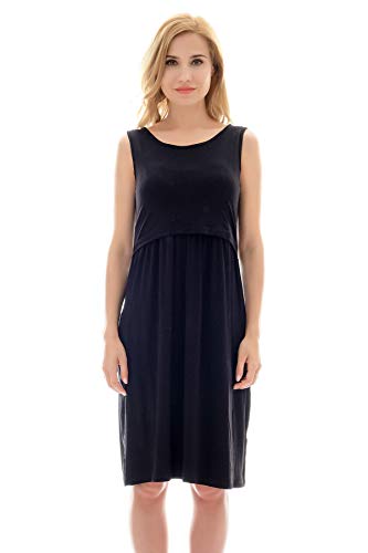 Bearsland Women's Sleeveless Maternity Dress Nursing Breastfeeding Dresses with Pockets - color: Black, size: Small