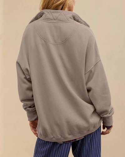 Gacaky Sweatshirt for Women Oversized Henley Neck Pullover Top Fall Outfits - color: Coffeegrey, size: X-Small