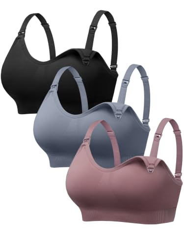 Angelhood Nursing Bras for Breastfeeding & Sleep, Seamless Maternity Bra - color: Black/Mauve/Blue, size: Small