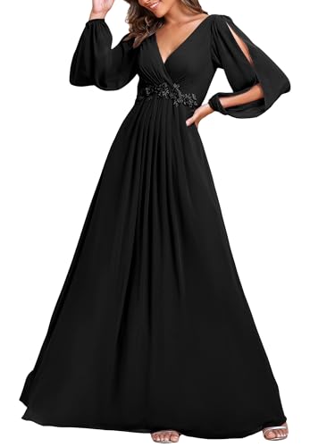 Ever-Pretty Women's Fall Long Sleeves Formal Mother of the Bride Dresses - color: Black, size: 8