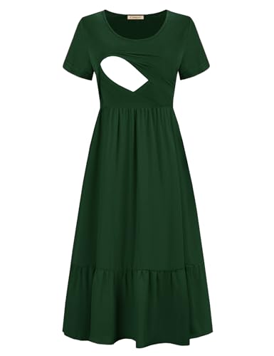 CzzzyL Women Nursing Dress Maternity Maxi Tiered Cocktail with Pockets - color: Deep Green, size: Small