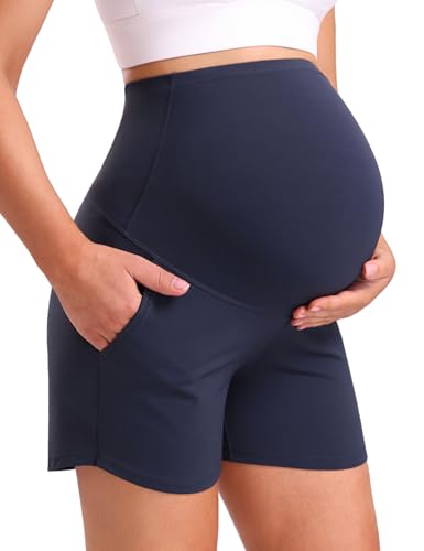 Mama Land Women's Maternity Athletic Shorts with Pockets, 4 Inch - color: Navy Blue, size: XX-Large