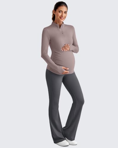 G4Free Lightbreeze Maternity Shirts Long Sleeve Quarter Zip Pregnancy Top - color: Gray Lilac, size: Medium