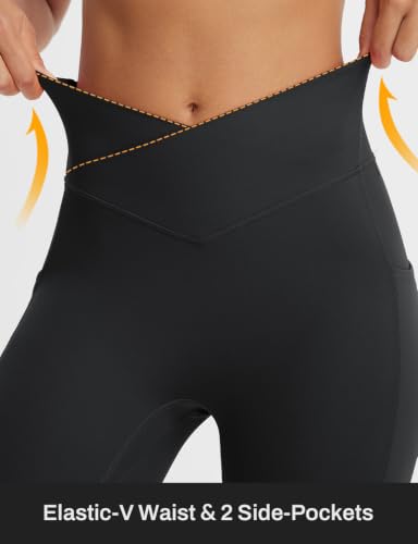 baleaf Womens Capri Leggings with Pockets V Waistband - color: Black, size: Large