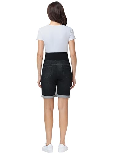 Foucome Women's Materntiy Bermuda Jean Shorts - color: Washed Black, size: Medium