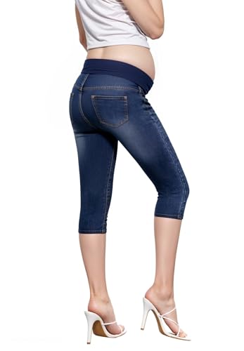 Hybrid & Company Women's Maternity Capri Pants - color: Capri-qm4192wc-darkwash, size: Medium
