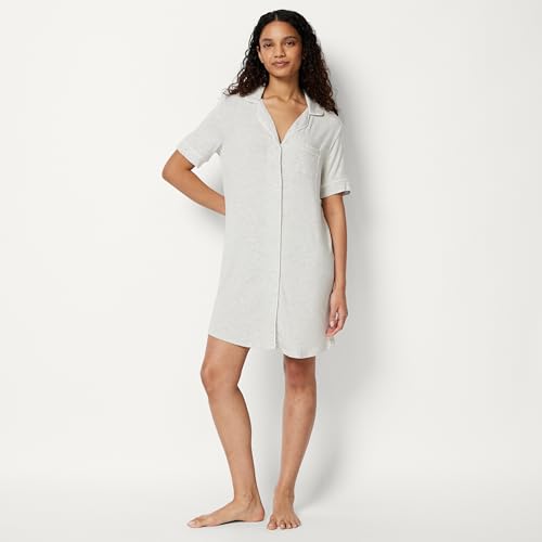 Amazon Essentials Women's Modal-Blend Nightgown, Short Sleeve Button-Down - color: Light Grey Heather, size: Small