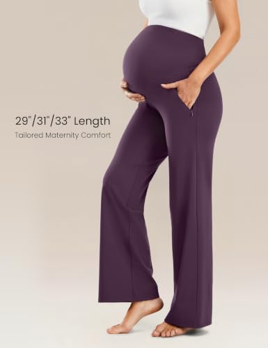 JOYSPELS Smooth Feeling Wide-Leg Maternity Work Pants Soft Pregnancy Yoga Pants with Zippered Pockets Over The Belly - color: Plumperfec, size: Small