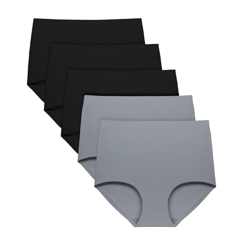 FallSweet No Show High Waist Briefs Underwear for Women Seamless Panties - color: Black3grey2 (5 Pack), size: Medium