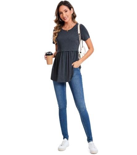 Sosolism Women's Maternity Nursing Shirts for Breastfeeding Ruched S-XXL - color: Dark Grey, size: XX-Large