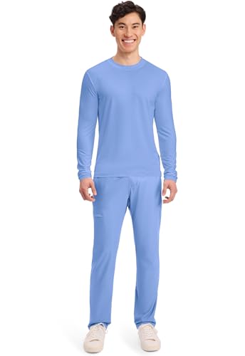 Cherokee Basics Long Sleeve Underscrub for Men Crew Neck Compression Shirt - color: Ciel Blue, size: X-Small