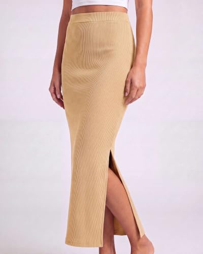 3 Pack Women's Ribbed Maxi Long Skirts High Waisted with Side Slit Pencil - color: Set 6, size: Large