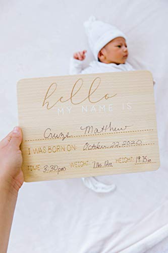 Pearhead Wooden Baby Welcome Sign - color: Hello World Baby Arrival Sign