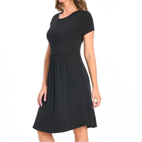 Bearsland Women's Short Sleeves Maternity Dress Nursing Breastfeeding Dresses with Pockets - color: Black, size: Medium