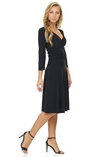 Rekucci Women's Slimming 3/4 Sleeve Fit-and-Flare Crossover Tummy Control Dress - color: Black, size: 20