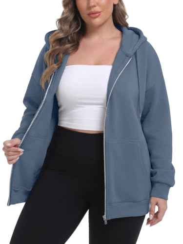 OLRIK Women's Plus Size Zip Up Hoodie 2026 Fall Jacket Casual Sweatshirt - color: Dust Blue, size: 2X