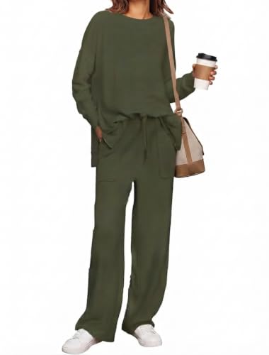 Lounge Sets for Women 2 Piece Outfits Comfy Sweat Track Suits Matching Set - color: A-armygreen, size: X-Large