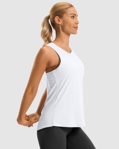 G Gradual Women's Workout Tops Open Back Athletic Tank Tops Running Shirts - color: B White, size: X-Large