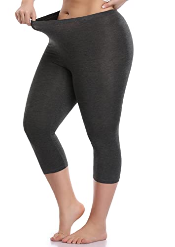 VOGUEMAX Womens Capri Leggings Plus Size High Waisted Crop Yoga Pants - color: Dark Grey, size: 3X