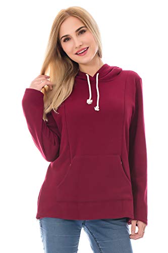 Bearsland Women's Maternity Sweater Clothes Nursing Sweatshirt Breastfeeding Hoodie with Pockets - color: Deepred, size: X-Large