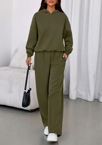 PRETTYGARDEN 2 Piece Lounge Sets for Women Matching Sweatsuits - color: Army Green, size: Small