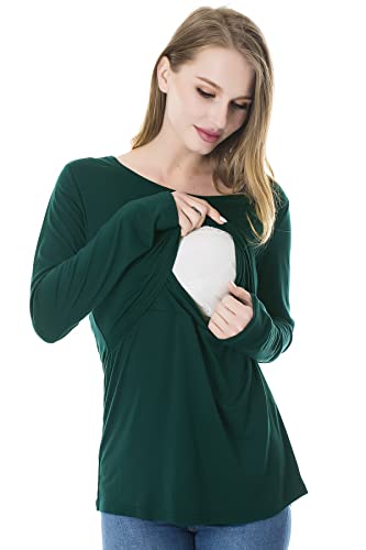 Smallshow Women's Nursing Tops Long Sleeve Breastfeeding Shirts 3 Packs - color: Black-deep Green-light Grey(3 Packs), size: X-Large