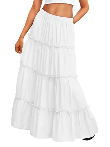Trendy Queen Maxi Skirts for Women Boho Skirt with Pockets Summer Outfits - color: White, size: X-Large