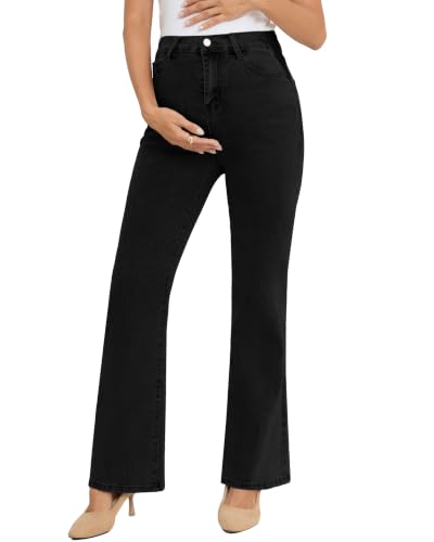 PACBREEZE Women's Maternity Flare Jeans Mid-Rise Stretchy Bell Bootcut Jeans Denim Pregnancy Pants, S-XXL - color: Black, size: Large