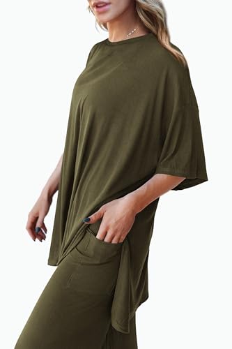 PRETTYGARDEN Two Piece Sets for Women Lounge Matching Set - color: Army Green, size: Large