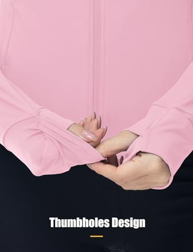 Gopune Women's Workout Athletic Jacket Lightweight Zip Up Yoga Slim Fit Tops with Pockets - color: Pink, size: Small