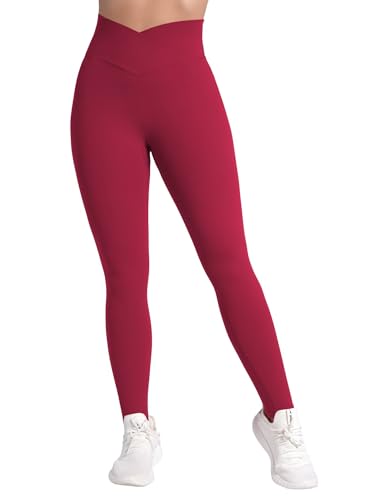 Sunzel Women's High Waisted Crossover Waist Butt Lifting Workout Leggings - color: Scarlet Red, size: Medium